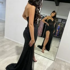 NEW ARRIVALS Honey Couture PALOMA Black Glitter Corset Dress