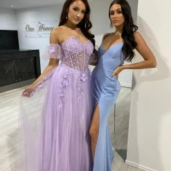 NEW ARRIVALS Honey Couture BLOOM Lilac Purple Bustier Lace Applique Tulle Formal Dress