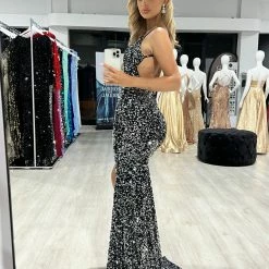 Honey Couture KAYTUM Black Sequin Mermaid Evening Gown Dress NEW ARRIVALS