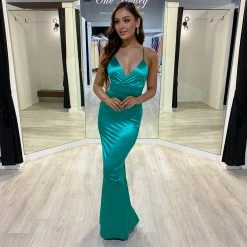 Honey Couture RIKKI Green Open Lace Up Back Formal Dress NEW ARRIVALS