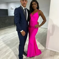 Honey Couture JAZ Magenta Hot Pink Crystal Feature Mermaid Formal Gown NEW ARRIVALS