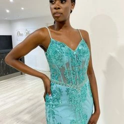 Honey Couture BLITZ Teal Green Sequin Glitter Corset Mermaid Formal Dress NEW ARRIVALS