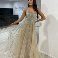 Honey Couture CHARLISE A Line Diamante Ballgown Formal Dress NEW ARRIVALS