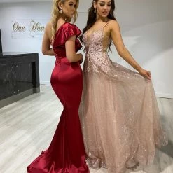 NEW ARRIVALS Honey Couture SIERRA Rose Gold & Pink Glitter Ballgown Formal Dress