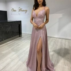 Honey Couture HOLLIE Blush Pink A Line Glitter Effect Formal Dress NEW ARRIVALS