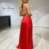 Honey Couture PERRY Red Lace Up Silky Formal Gown Dress