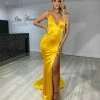 Honey Couture MILEE Yellow Low Back Mermaid Evening Gown Dress W Leg Split NEW ARRIVALS