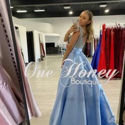 NEW ARRIVALS Honey Couture JOSIE Baby Blue Beaded Ball Gown Formal Dress
