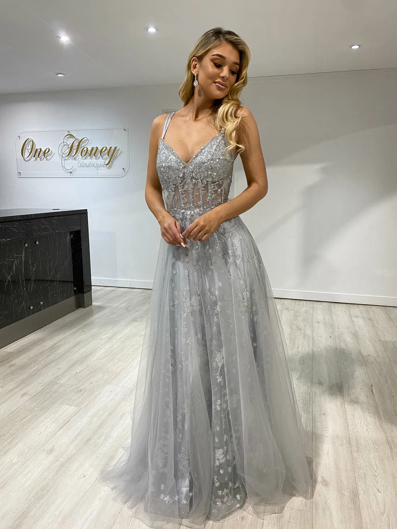 NEW ARRIVALS Honey Couture NORA Silver Tulle Glitter Corset Formal Dress 3 NEW ARRIVALS Honey Couture NORA Silver Tulle Glitter Corset Formal Dress