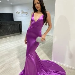 NEW ARRIVALS Honey Couture MILEE Violet Purple Low Back Mermaid Formal Dress