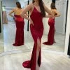 NEW ARRIVALS Honey Couture SIBYLLE Burgundy Silky Mermaid Formal Dress