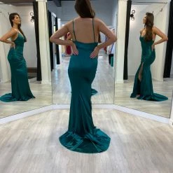 NEW ARRIVALS Honey Couture SIBYLLE Emerald Green Silky Mermaid Formal Dress
