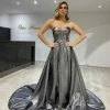 Honey Couture Made To Your Measurements Honey Couture DORIT Strapless Bustier W Over Skirt Metallic Fabric Formal Dress