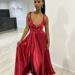 Honey Couture HUNTAR Burgundy Silky A Line Bridesmaid Formal Dress