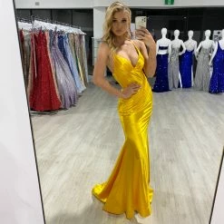 NEW ARRIVALS Honey Couture COCO Yellow Low Back Bum Ruching Mermaid Formal Dress 12 NEW ARRIVALS Honey Couture COCO Yellow Low Back Bum Ruching Mermaid Formal Dress