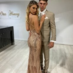 Honey Couture FAYE Gold Sequin Diamante Dress NEW ARRIVALS