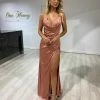 NEW ARRIVALS Honey Couture ESME Rose Gold Cowl Neck Silky Formal Dress