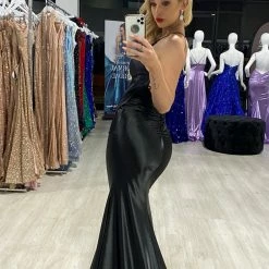 NEW ARRIVALS Honey Couture COCO Black Low Back Bum Ruching Mermaid Formal Dress