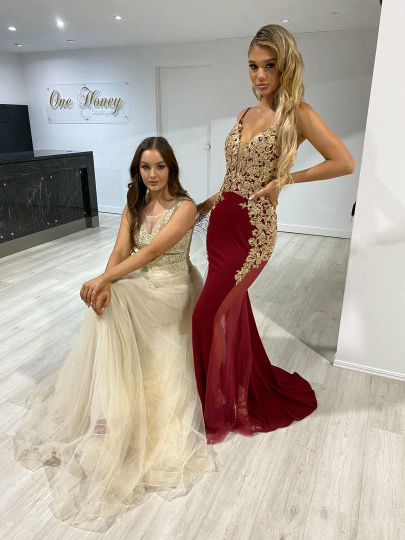 Honey Couture DIANNA Burgundy & Gold Lace Mesh Insert Mermaid Formal Dress NEW ARRIVALS 5 Honey Couture DIANNA Burgundy & Gold Lace Mesh Insert Mermaid Formal Dress NEW ARRIVALS