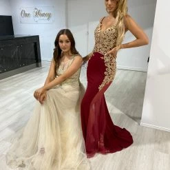 NEW ARRIVALS Honey Couture MADDIE Champagne Tulle Lace Bodice Formal Dress