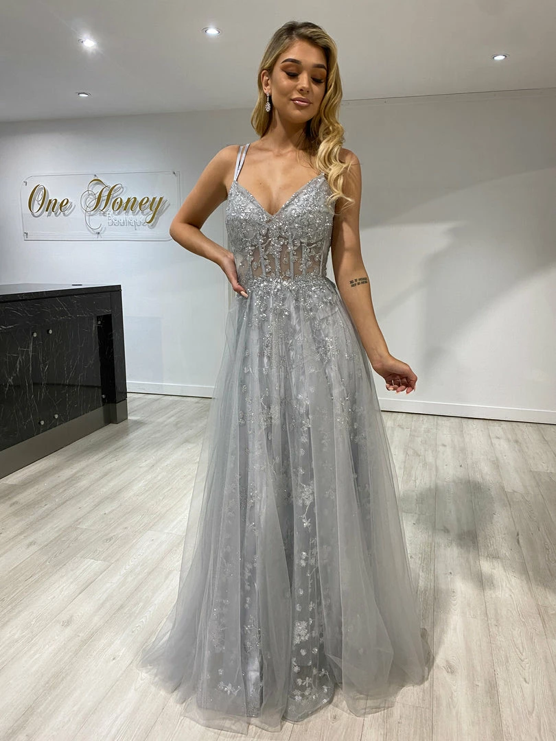 NEW ARRIVALS Honey Couture NORA Silver Tulle Glitter Corset Formal Dress 5 NEW ARRIVALS Honey Couture NORA Silver Tulle Glitter Corset Formal Dress