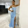 Honey Couture ELANA Baby Blue Diamante Bustier Lace Up Formal Dress