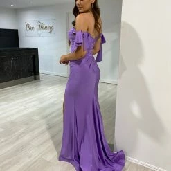 NEW ARRIVALS Honey Couture BELLE Lilac Purple Off Shoulder Mermaid Formal Dress