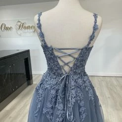 Honey Couture Made To Your Measurements Honey Couture TRENA Beaded V Front Bustier Tulle Skirt Formal Dress