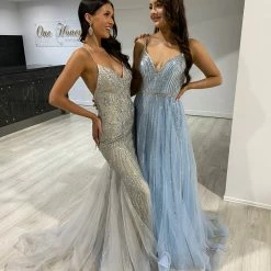 NEW ARRIVALS Honey Couture CHARLISE Blue A Line Diamante Ballgown Formal Dress