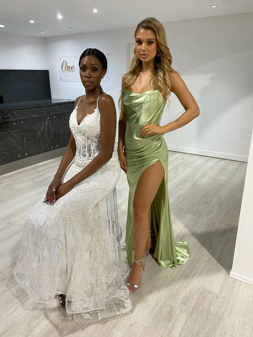 Honey Couture QUINN Sage Green Satin Lace Up Formal Dress 4 Honey Couture QUINN Sage Green Satin Lace Up Formal Dress