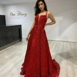 Honey Couture GRETCHEN Red Glitter Ball Gown Formal Dress NEW ARRIVALS