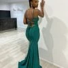 NEW ARRIVALS Honey Couture JULIANA Emerald Green Lace Up Back Diamante Mermaid Formal Dress