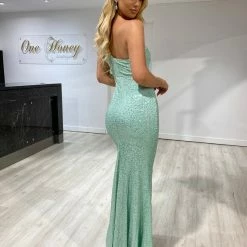 Honey Couture AIDEN Teal Green One Shoulder Sequin Formal Dress NEW ARRIVALS