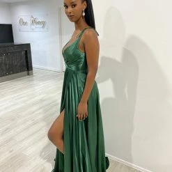 Honey Couture HUNTAR Emerald Green Silky A Line Bridesmaid Formal Dress NEW ARRIVALS