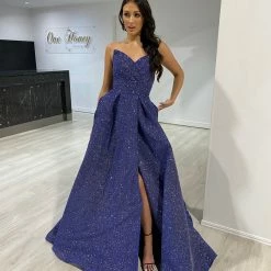 Honey Couture POLLY Royal Blue Glitter Shimmer Strapless Ballgown Formal Dress 11 Honey Couture POLLY Royal Blue Glitter Shimmer Strapless Ballgown Formal Dress