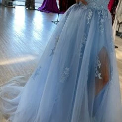 Honey Couture Made To Your Measurements NEW ARRIVALS Honey Couture FREYA Beaded Applique Corset Lace Up Back Tulle Skirt Formal Dress