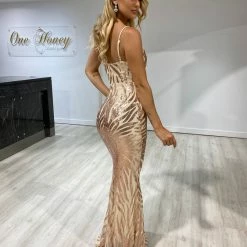 NEW ARRIVALS Honey Couture GENENE Rose Gold Thin Strap Sequin Formal Dress 11 NEW ARRIVALS Honey Couture GENENE Rose Gold Thin Strap Sequin Formal Dress