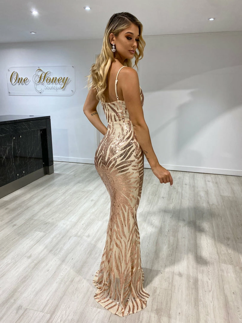 NEW ARRIVALS Honey Couture GENENE Rose Gold Thin Strap Sequin Formal Dress 6 NEW ARRIVALS Honey Couture GENENE Rose Gold Thin Strap Sequin Formal Dress