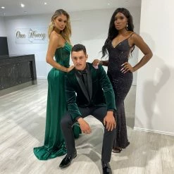 NEW ARRIVALS Honey Couture GIGI Emerald Green Corset Sparkle Bustier Strapless Mermaid Formal Gown Dress