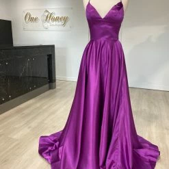 Honey Couture Made To Your Measurements NEW ARRIVALS Honey Couture LUCINDA Lace Up Back Satin A Line Formal Dress
