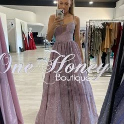 Honey Couture KAYLIE Blush Pink Shimmer Corset Lace Up Ballgown Formal Dress