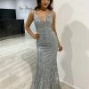NEW ARRIVALS Honey Couture CAROLINE Silver Mesh Glitter Formal Gown Dress