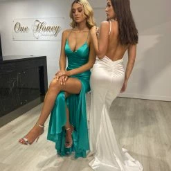 NEW ARRIVALS Honey Couture MILEE White Low Back Mermaid Evening Gown Dress W Leg Split