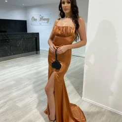 Honey Couture JENNA Sienna Silky Mermaid Gown