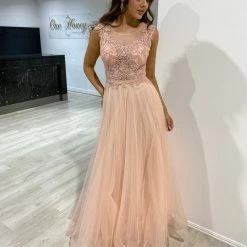 NEW ARRIVALS Honey Couture MADDIE Blush Tulle Lace Bodice Formal Dress