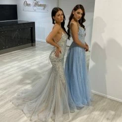 NEW ARRIVALS Honey Couture CHARLISE Blue A Line Diamante Ballgown Formal Dress