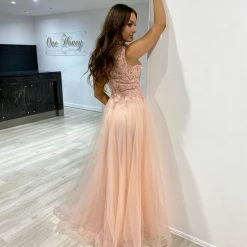 NEW ARRIVALS Honey Couture MADDIE Blush Tulle Lace Bodice Formal Dress