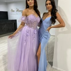 NEW ARRIVALS Honey Couture BLOOM Lilac Purple Bustier Lace Applique Tulle Formal Dress