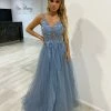 NEW ARRIVALS Honey Couture DEMIKA Smokey Blue 3D Flowers Tulle Formal Gown Dress