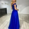 NEW ARRIVALS Honey Couture ISIDORE Blue Beaded Off Shoulder Tulle Skirt Formal Dress